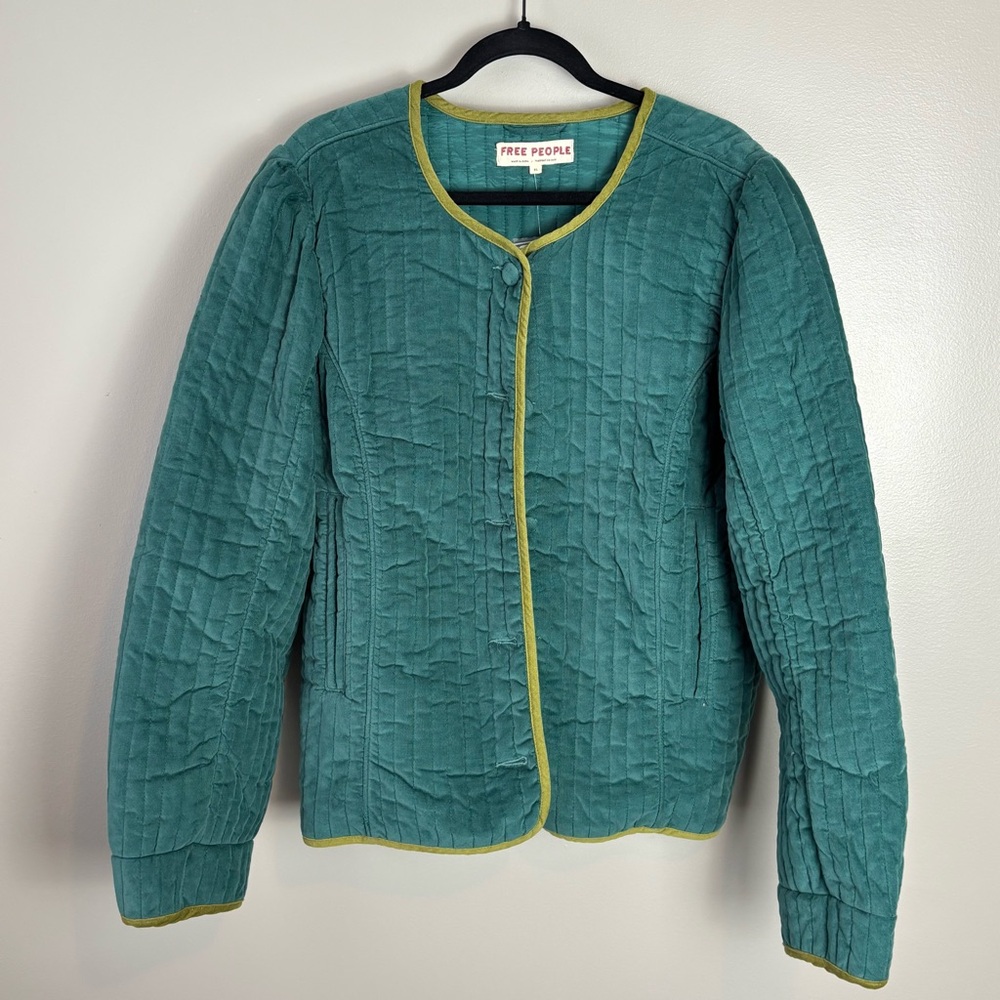 NEW Free People Natalia Teal Green Quilted Velvet Jacket Size XL - Picture 5 of 14